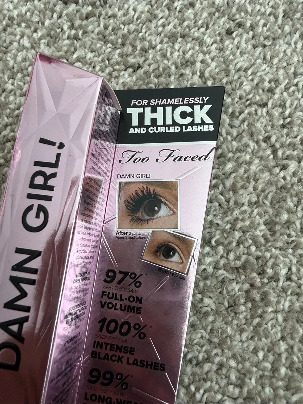 Too Faced Damn Girl! Mascara in Metallic Pink Packaging
